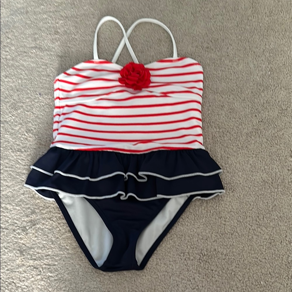 Janie and Jack Red Striped Swimsuit